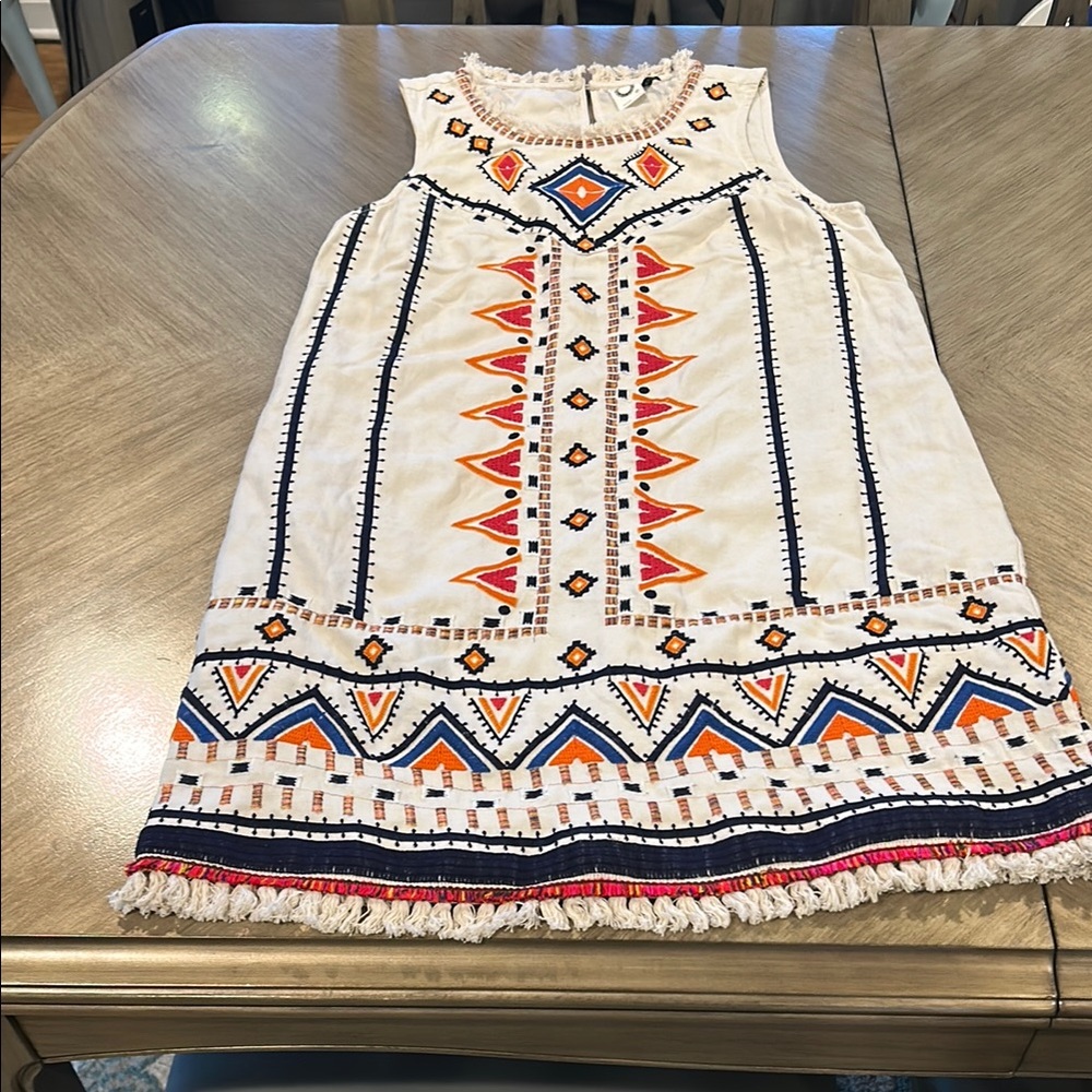 Anthropologie Cream Sundress Sleeveless Crew Neck Casual